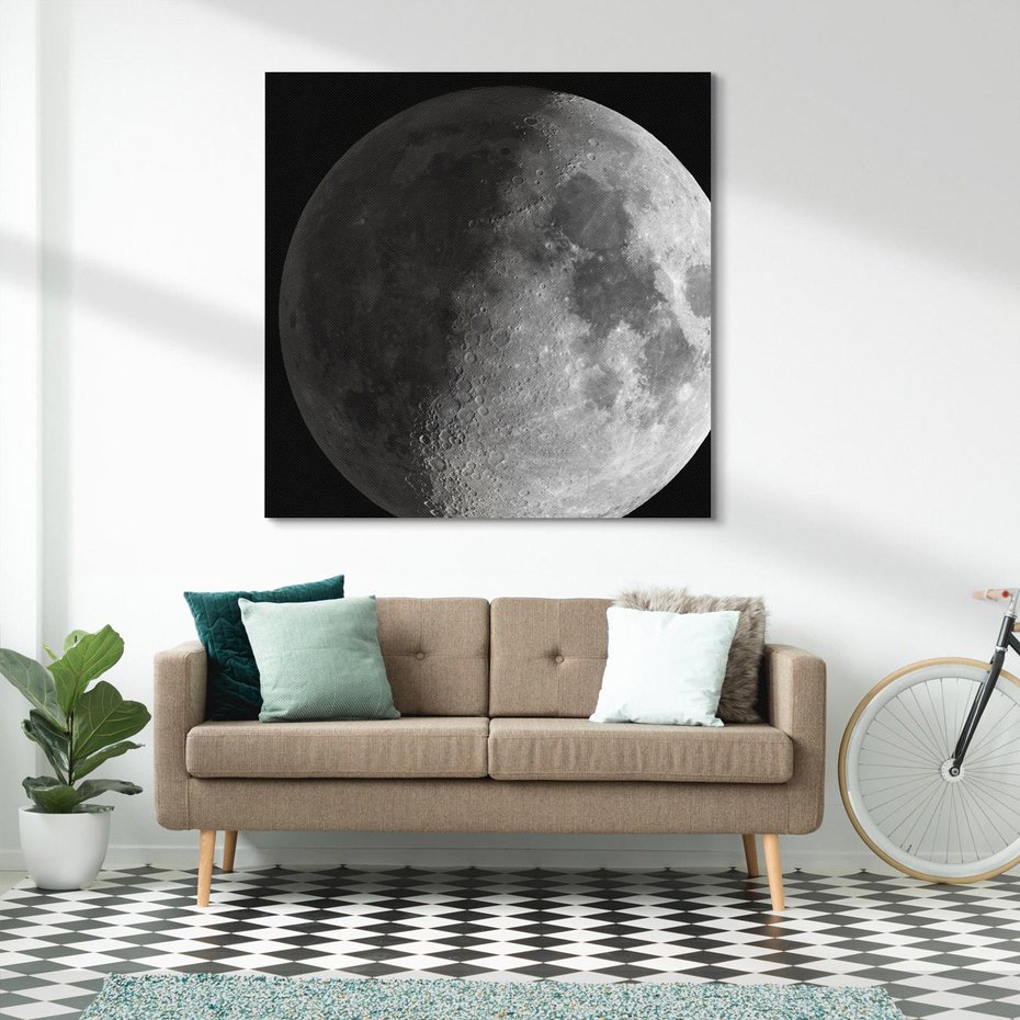 Obraz na płótnie 50x50 - Kontrastowy księżyc w czerni i bieli - księżyc, czarno
