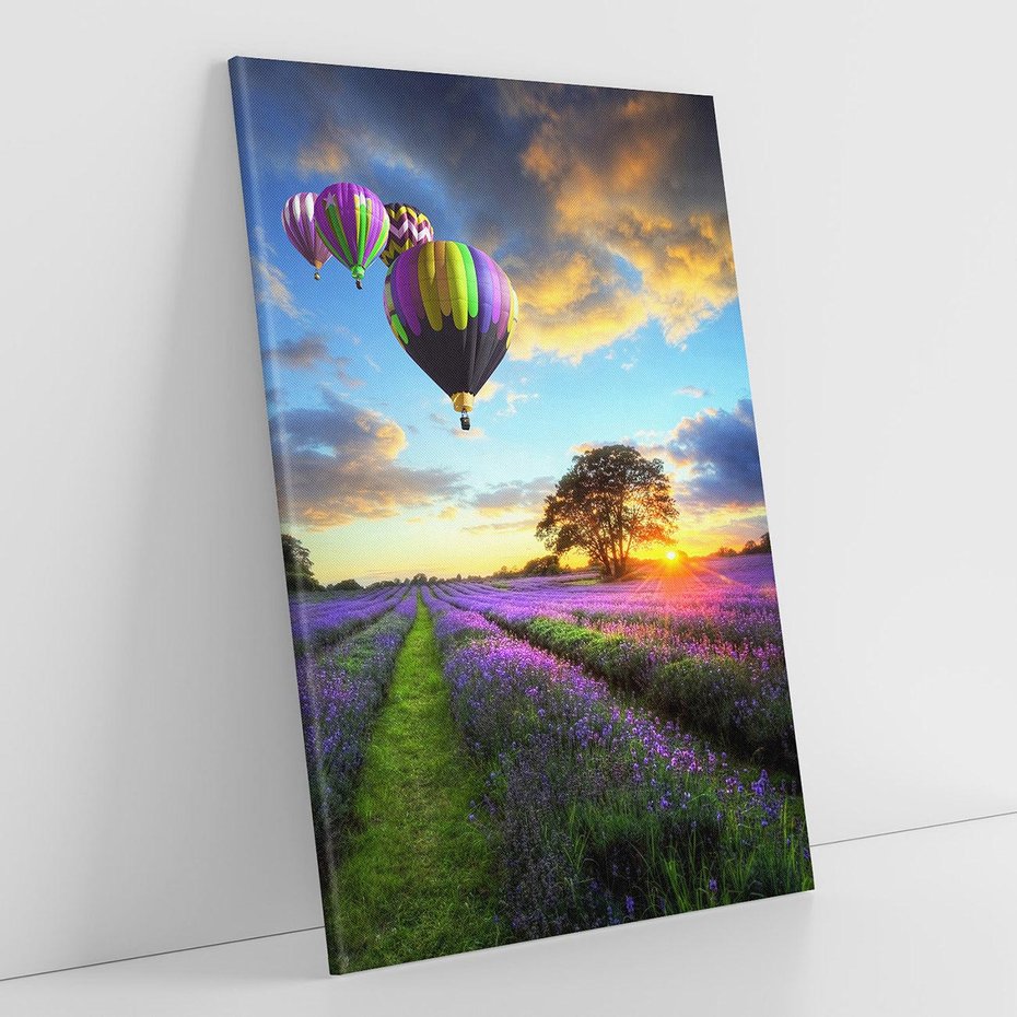 Obraz na płótnie 70x100 - Lawendowe Marzenia - lawenda, balony