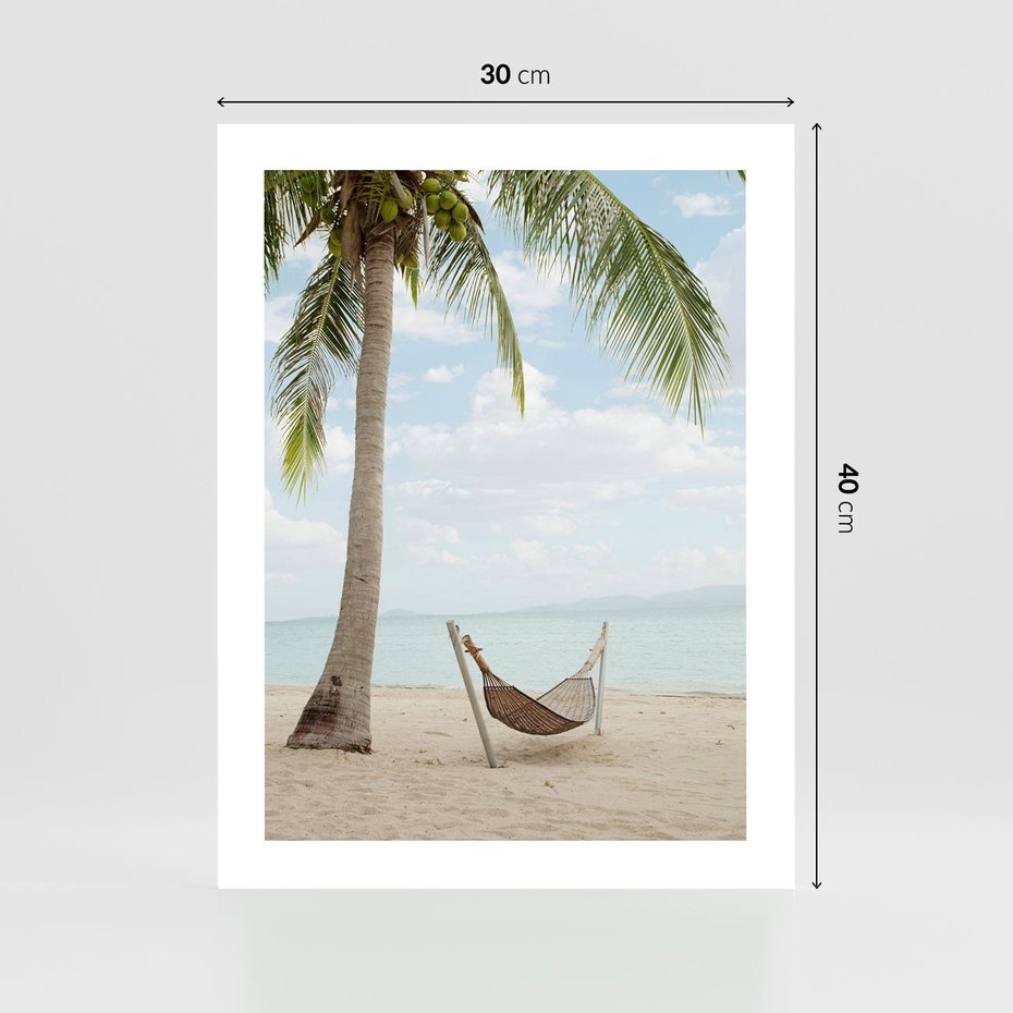 Plakat bez ramy 30x40 - Relaks na plaży - palma, hamak