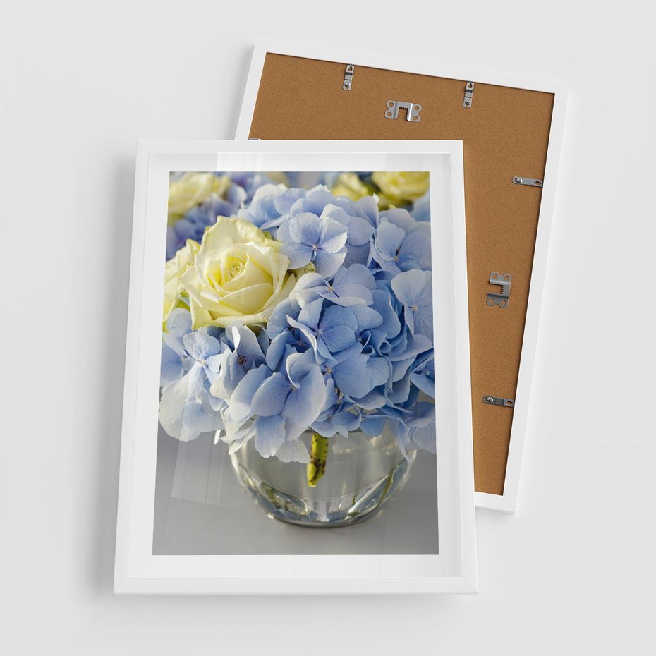 Plakat w ramie 50x70 - Różany Bukiet - bukiet, kwiaty - rama biała