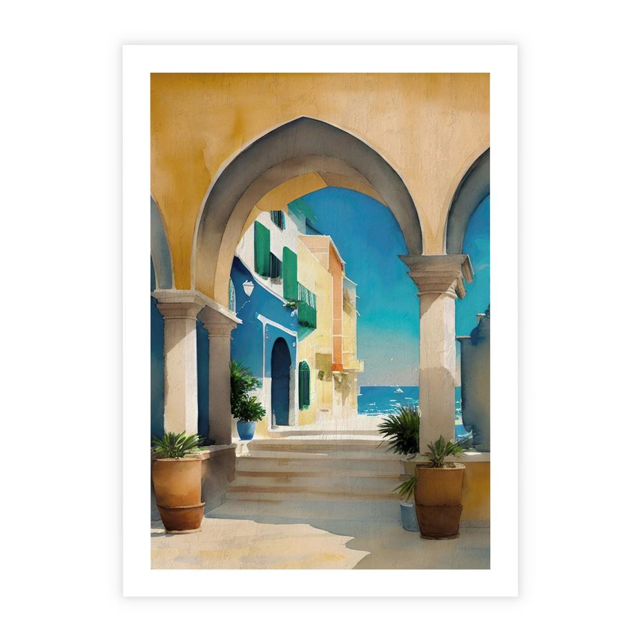 Plakat bez ramy 21x30 - Nadmorskie Łuki - akwarela, śródziemnomorski klimat