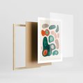 Plakat w ramie 50x70 - Kolorowe Przenikanie - przypadkowe abstrakcyjne plamy, pomarańczowy i zielony - rama drewno