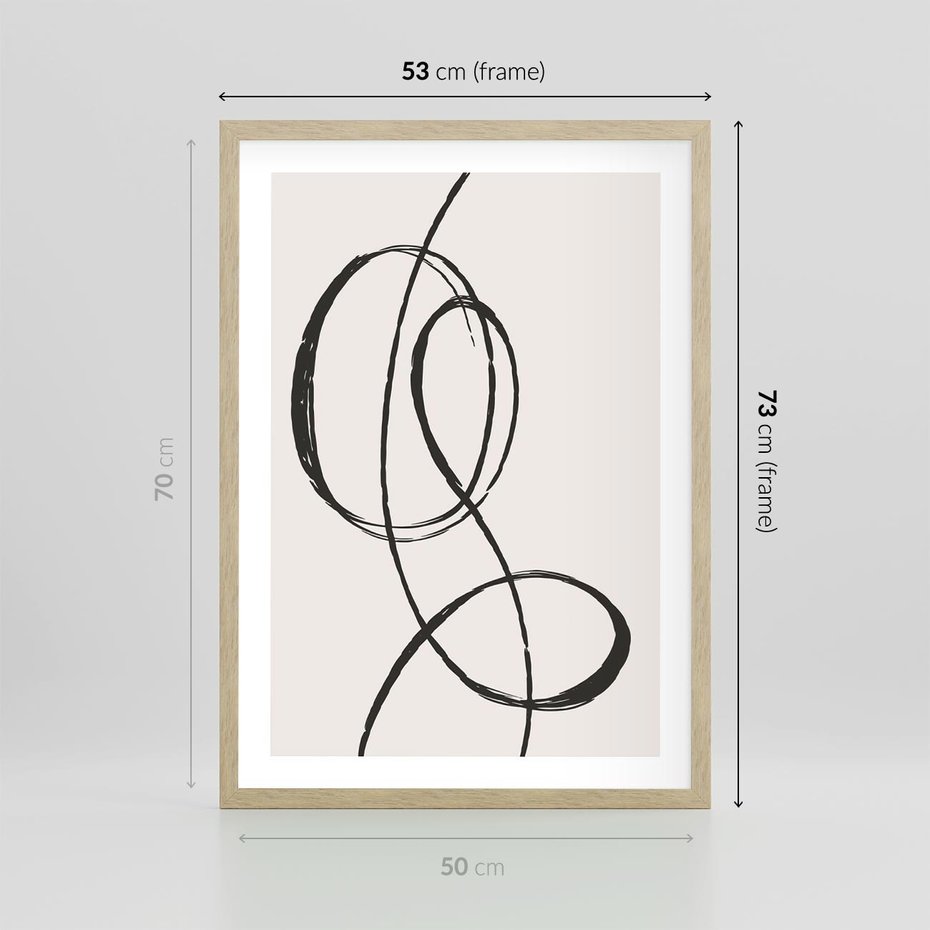Plakat w ramie 50x70 - Zaklęte Linie - abstrakcyjne szkicowane linie, minimalizm - rama drewno