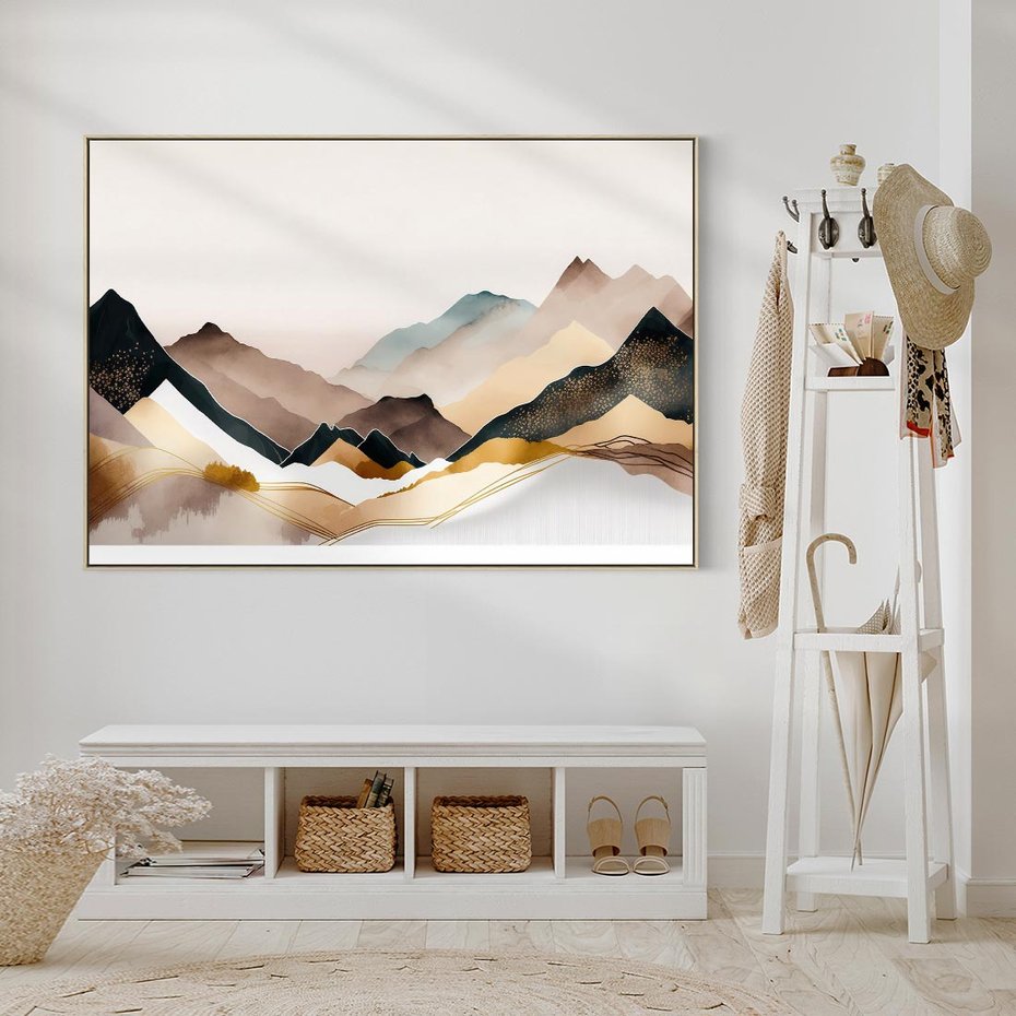 Obraz w ramie 120x80 - Góry Tonące w Pastelach - złote pastelowe góry, akwarela - rama drewno