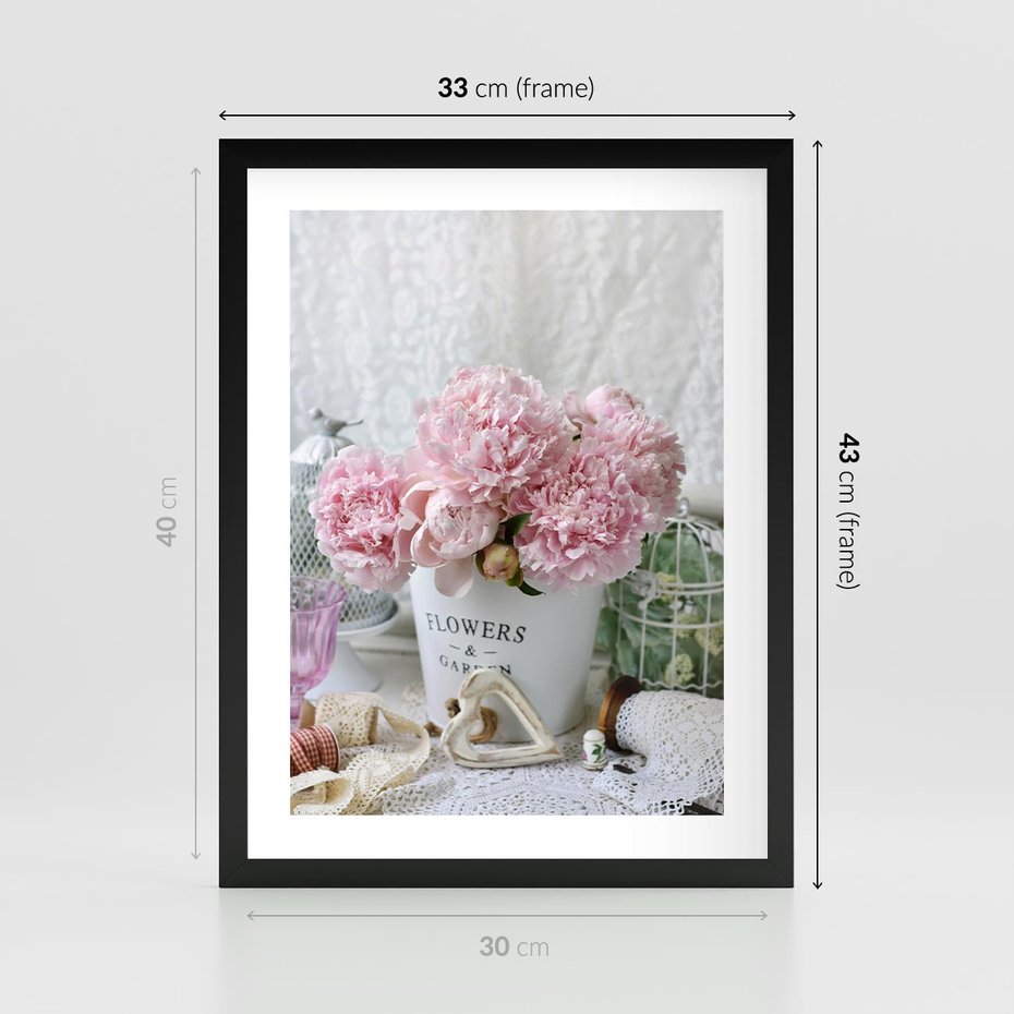 Plakat w ramie 30x40 - Miłość w powietrzu - kwiaty, romantyczne - rama czarna