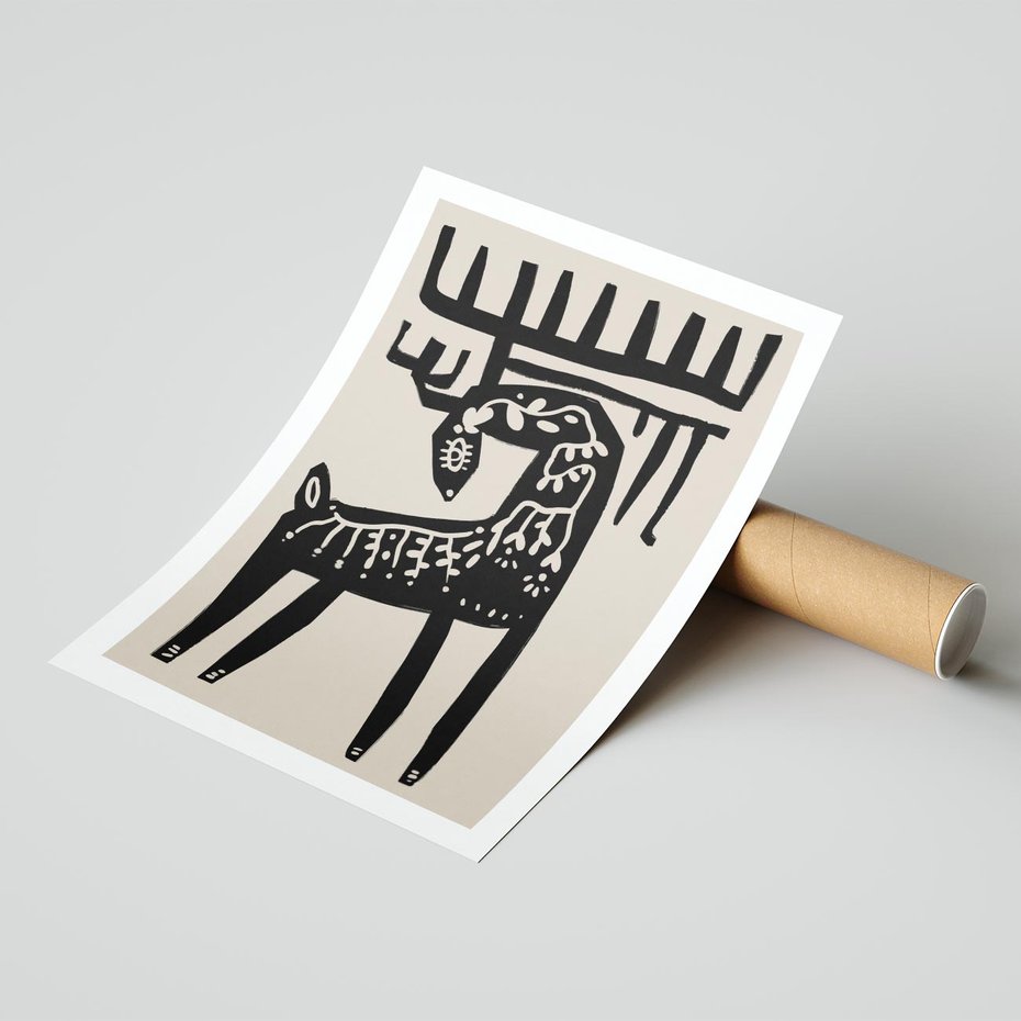 Plakat bez ramy 50x70 - Konturem Zdefiniowany - skandynawska sztuka, jeleń
