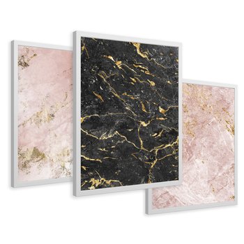 Zestaw obrazy w ramie 40x50 galeria - Marmur, złoto, róż, czerń - rama biała