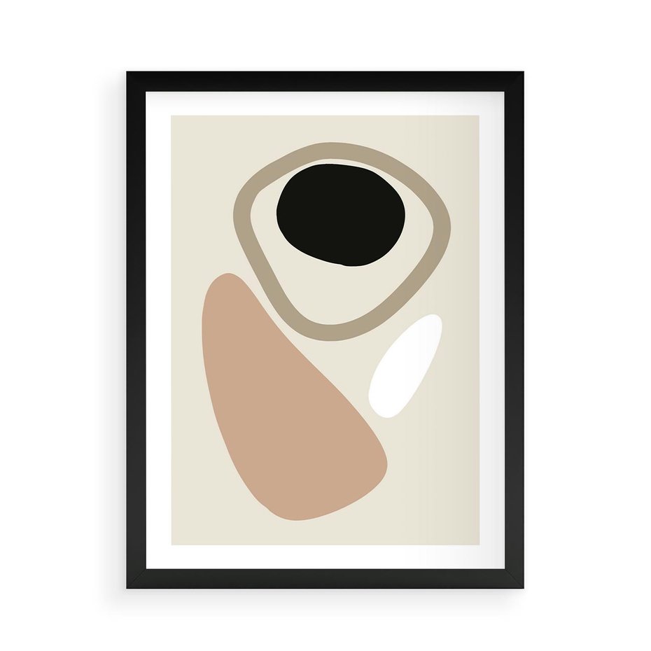 Plakat w ramie 50x70 - Beżowa Synergia - beżowa abstrakcyjna kompozycja, czarny akcent - rama czarna