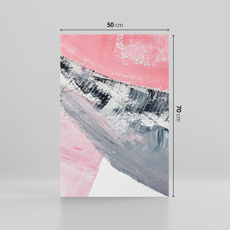 Obraz na płótnie 50x70 - Kontrastujący Ruch Emocji - abstrakcyjne pasy farby, kolory róż szary czarny