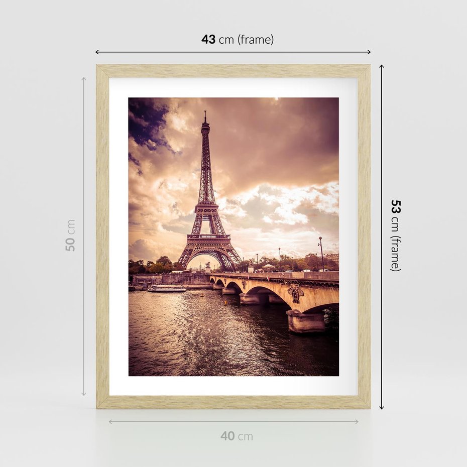 Plakat w ramie 40x50 - Eiffla: ikona Paryża - Eiffla, Paryż - rama drewno