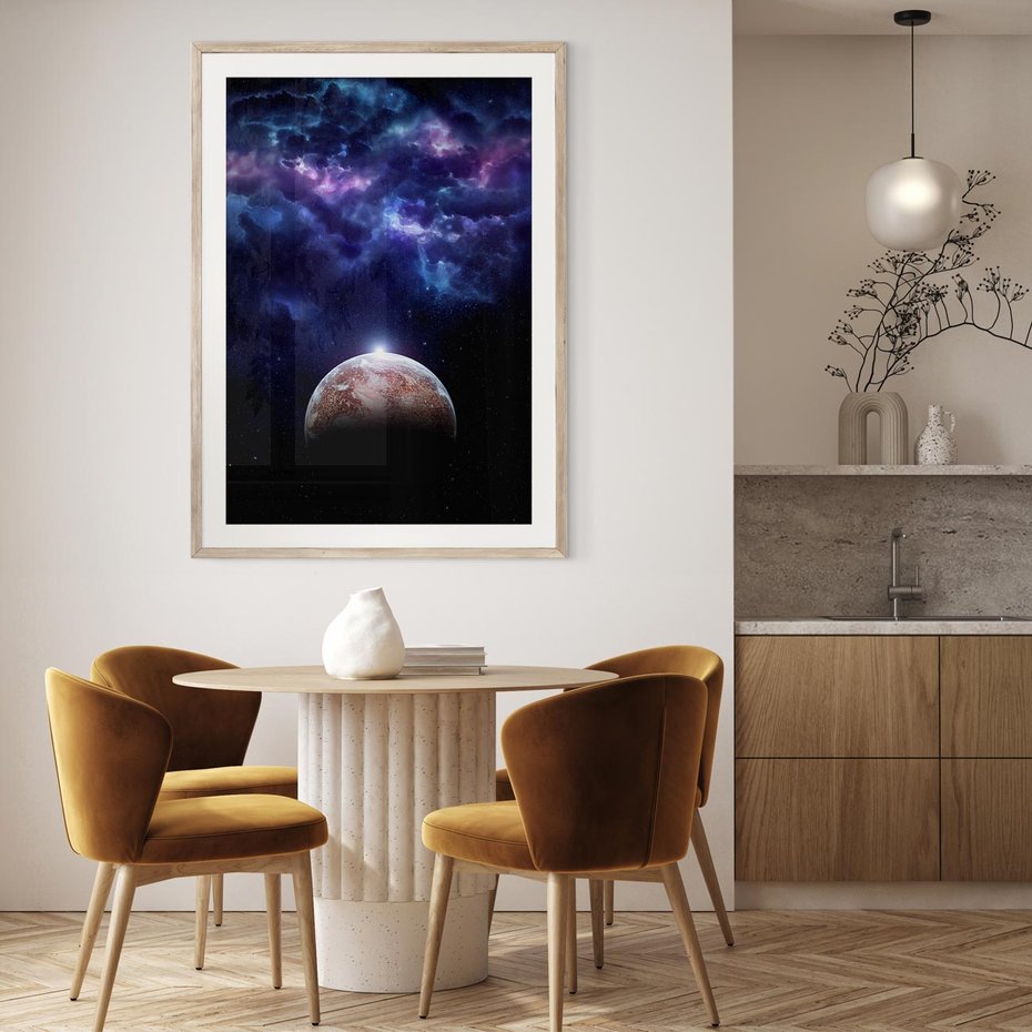 Plakat w ramie 40x50 - Kosmos - Ziemia i Księżyc - kosmos, ziemia - rama drewno