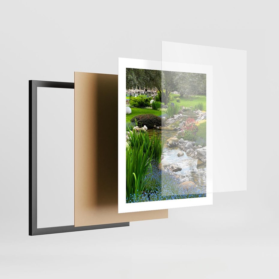 Plakat w ramie 40x50 - Ogródowy Strumyk - strumyk, ogród - rama czarna
