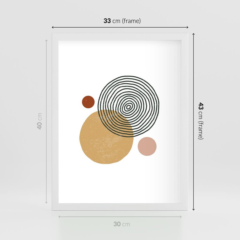 Plakat w ramie 30x40 - Wewnętrzne Formy - koła okręgi, abstrakcyjna nowoczesna sztuka - rama biała