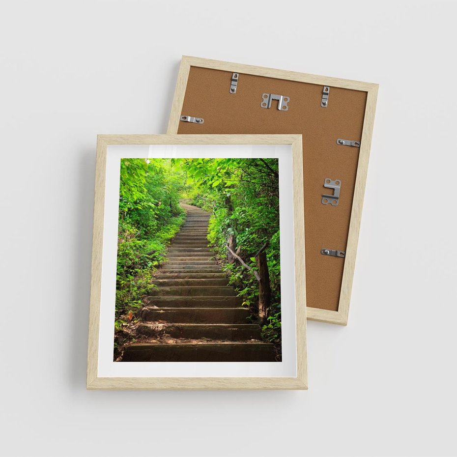 Plakat w ramie 40x50 - Lasowa ścieżka pełna tajemnic - ścieżka, schody - rama drewno