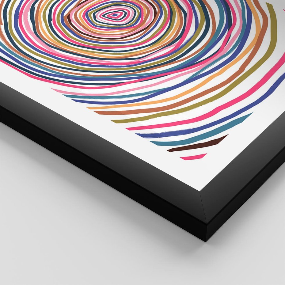 Plakat w ramie 50x70 - Cyrkulująca Harmonia - kolorowe etniczne wzory, tęczowe żywe kolory - rama czarna