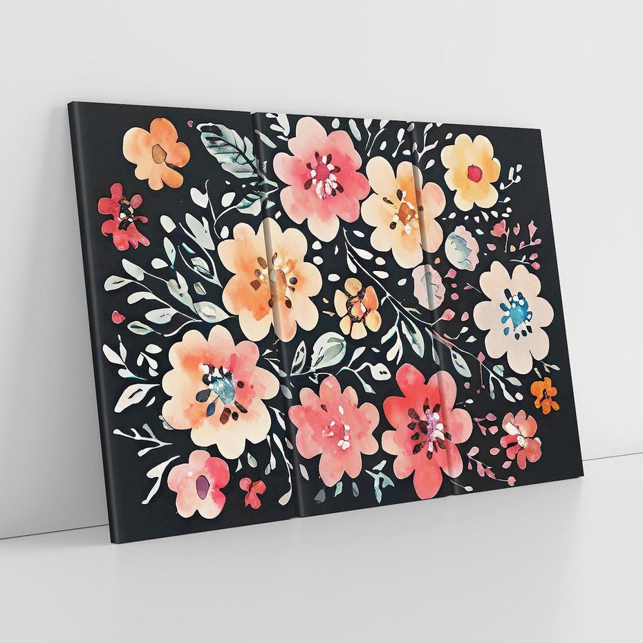 Obraz na płótnie 120x80 - Labirynty melancholii - akwarelowe, pastelowe kwiaty na czarnym tle