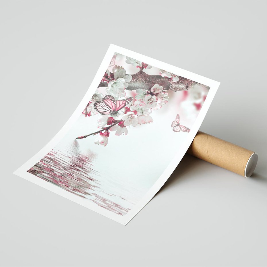 Plakat bez ramy 30x40 - Kwiatowa baśń z motylami - kwiaty, motyle