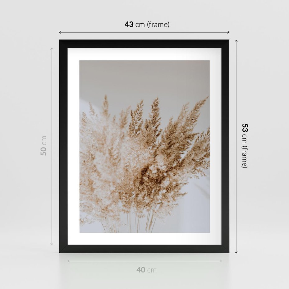 Plakat w ramie 40x50 - Boho Urok Traw Pampasowych - suche trawy, pampas - rama czarna