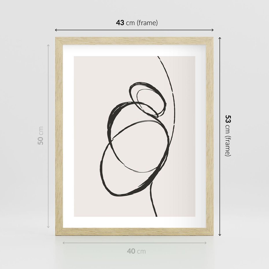 Plakat w ramie 40x50 - Modernistyczne Refleksje - abstrakcyjne szkicowane linie, minimalizm - rama drewno