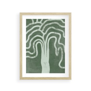 Plakat w ramie 50x70 - Inspirujące Zawiłości Zieleni - abstrakcyjny kształt, zielony plakat - rama drewno