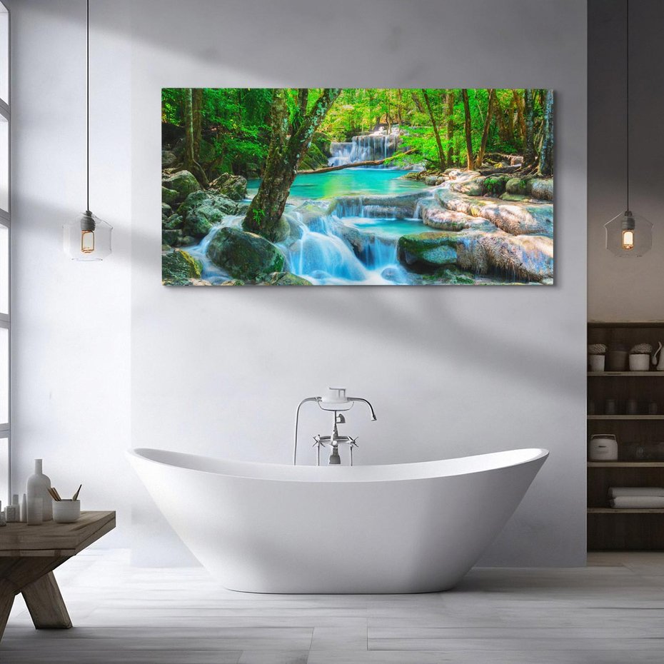 Obraz na płótnie 140x70 - Magia w lesie nad rzeką - wodospad, rzeka