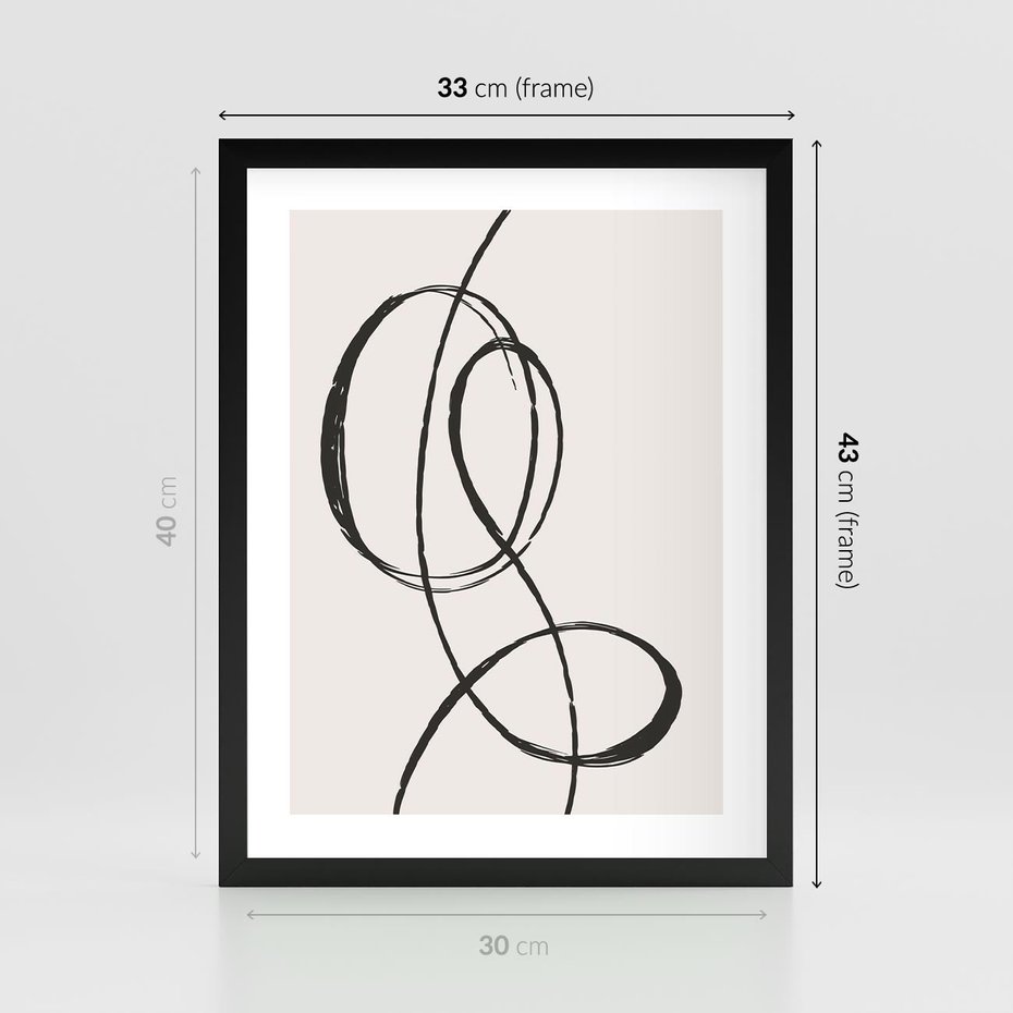 Plakat w ramie 30x40 - Zaklęte Linie - abstrakcyjne szkicowane linie, minimalizm - rama czarna