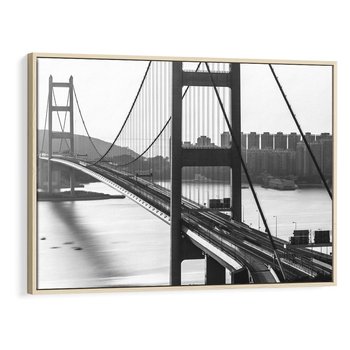 Obraz w ramie 100x70 - Ikona Miasta - most Nowy Jork, czarno biała fotografia - rama drewno