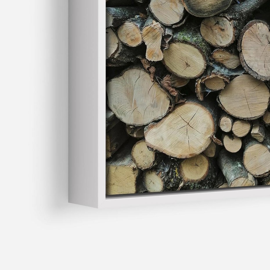 Obraz w ramie 50x50 - Bliskość Natury - drewno, las - rama biała