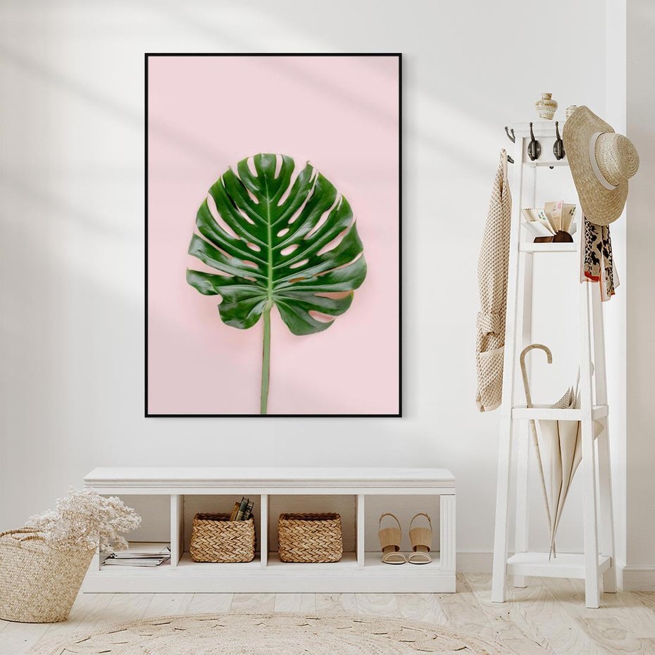 Obraz w ramie 70x100 - Egzotyczna Roślinność - liście, monstera - rama czarna