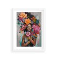 Plakat w ramie 30x40 - Z Głową w Kwiatach - obraz olejny, sztuka nowoczesna - rama biała