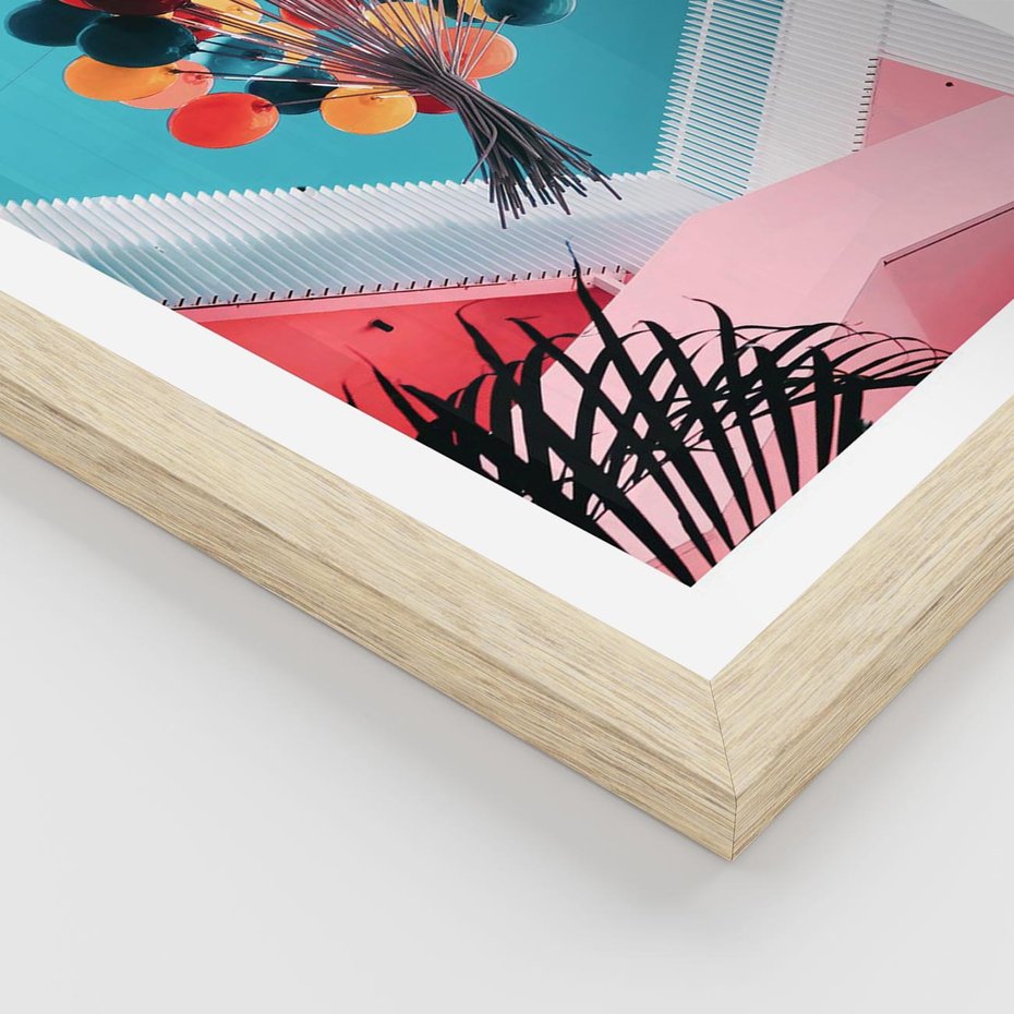 Plakat w ramie 40x50 - Kolorowe Balony Pod Niebem - kolorowe balony na tle niebieskiego nieba - rama drewno