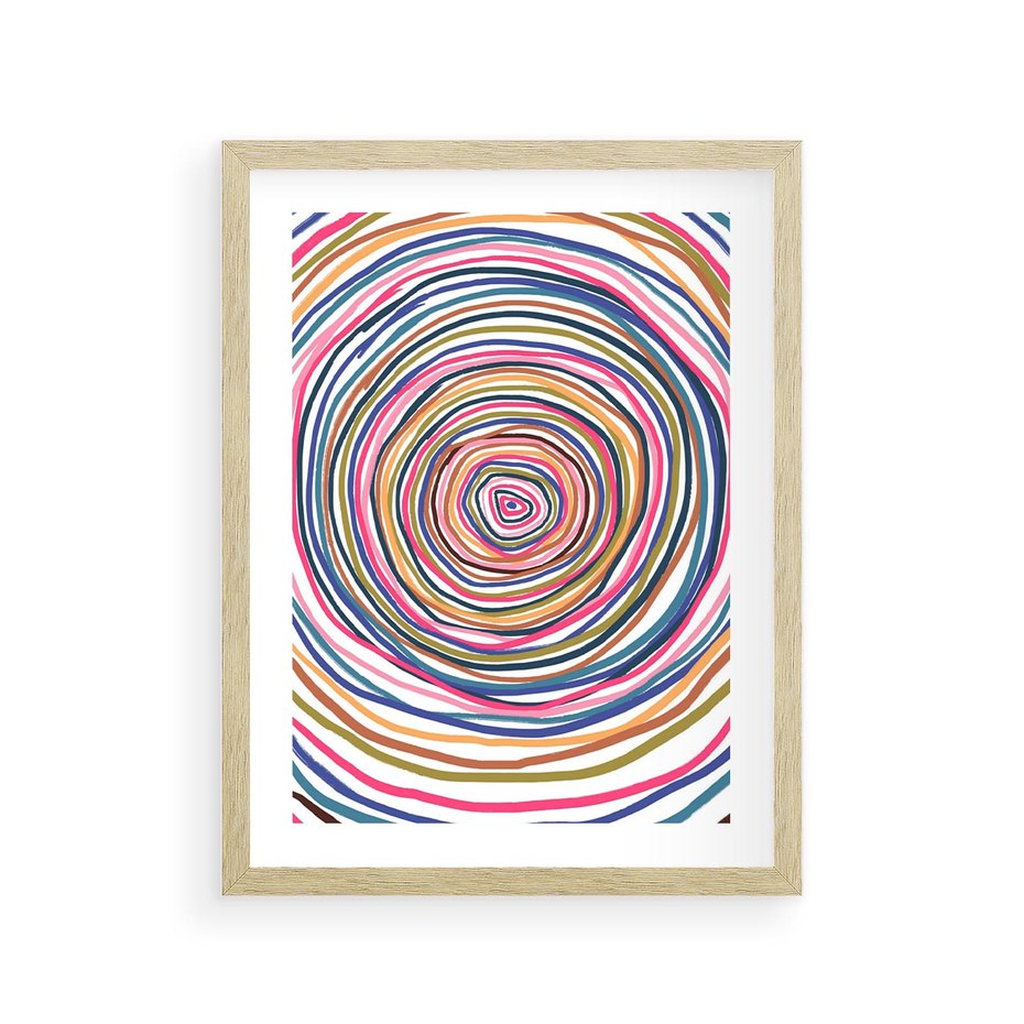 Plakat w ramie 30x40 - Cyrkulująca Harmonia - kolorowe etniczne wzory, tęczowe żywe kolory - rama drewno
