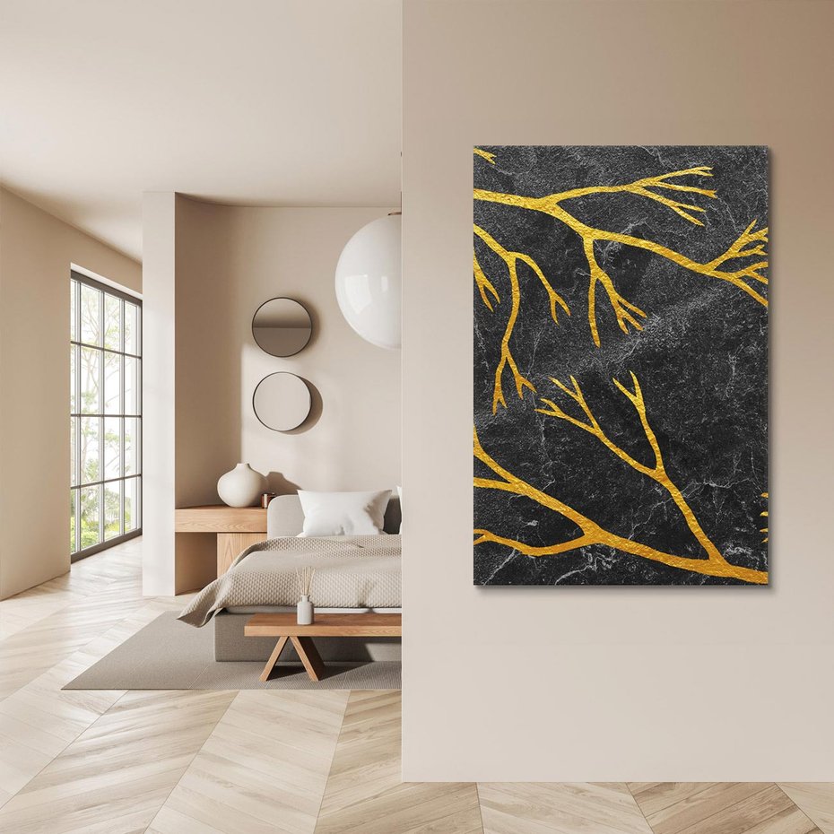 Obraz na płótnie 80x120 - Marmurowe Drzewa Snu - złote gałęzie, drzewa