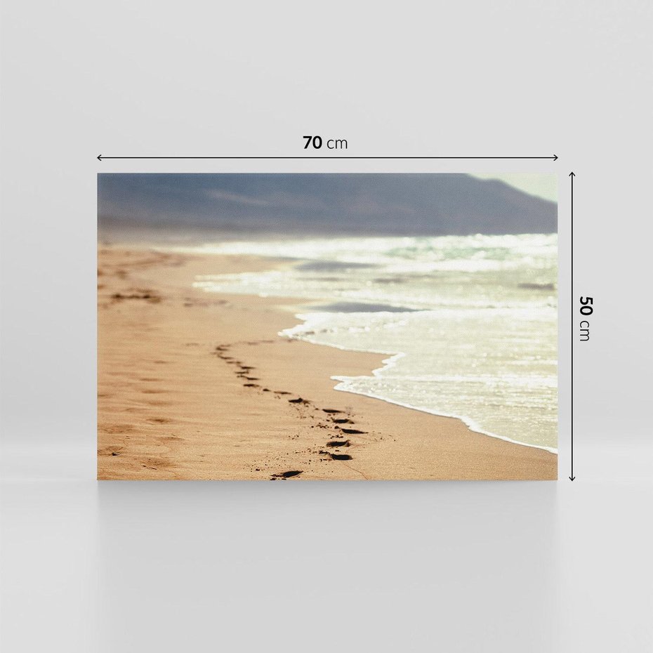 Obraz na płótnie 70x50 - Ślady stóp na plaży - plaża, ślady