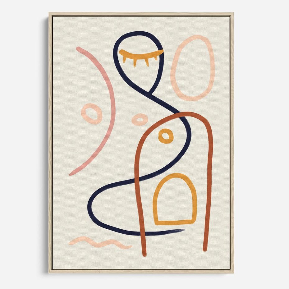 Obraz w ramie 70x100 - Mgnienie Oka - abstrakcja w stylu picasso, beżowe tło - rama drewno