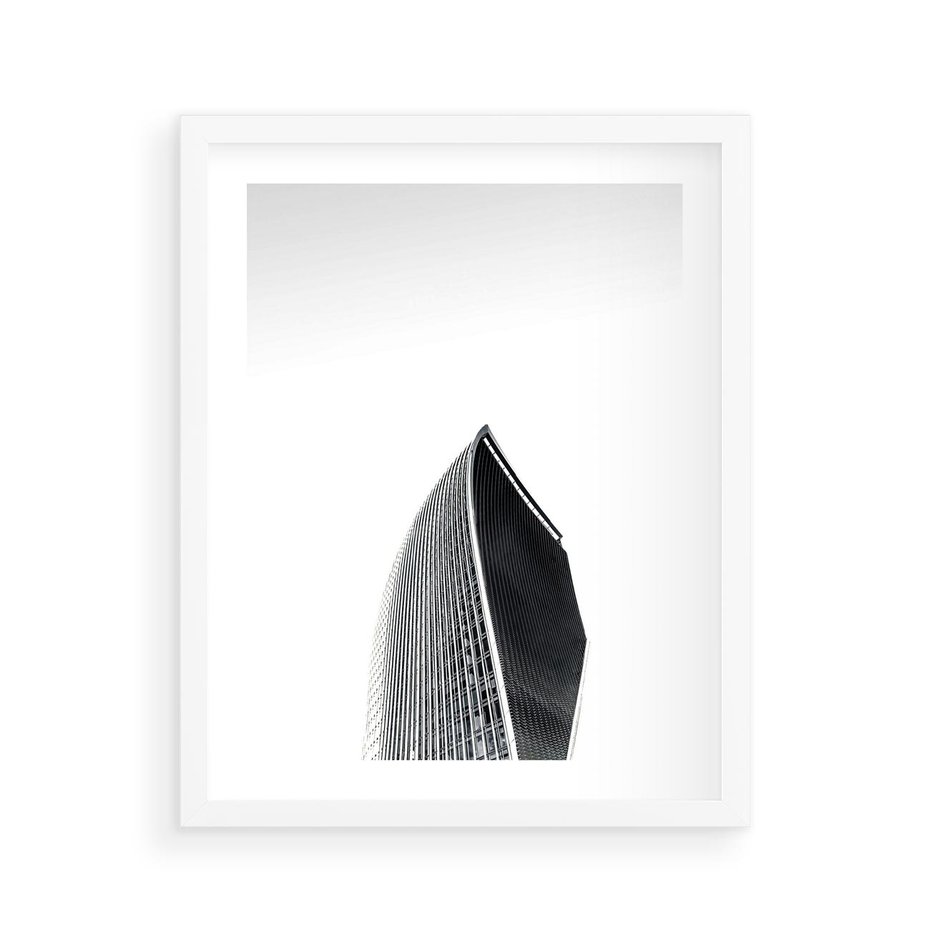Plakat w ramie 40x50 - Czarno-Biały Wieżowiec - architektura, wieżowiec - rama biała