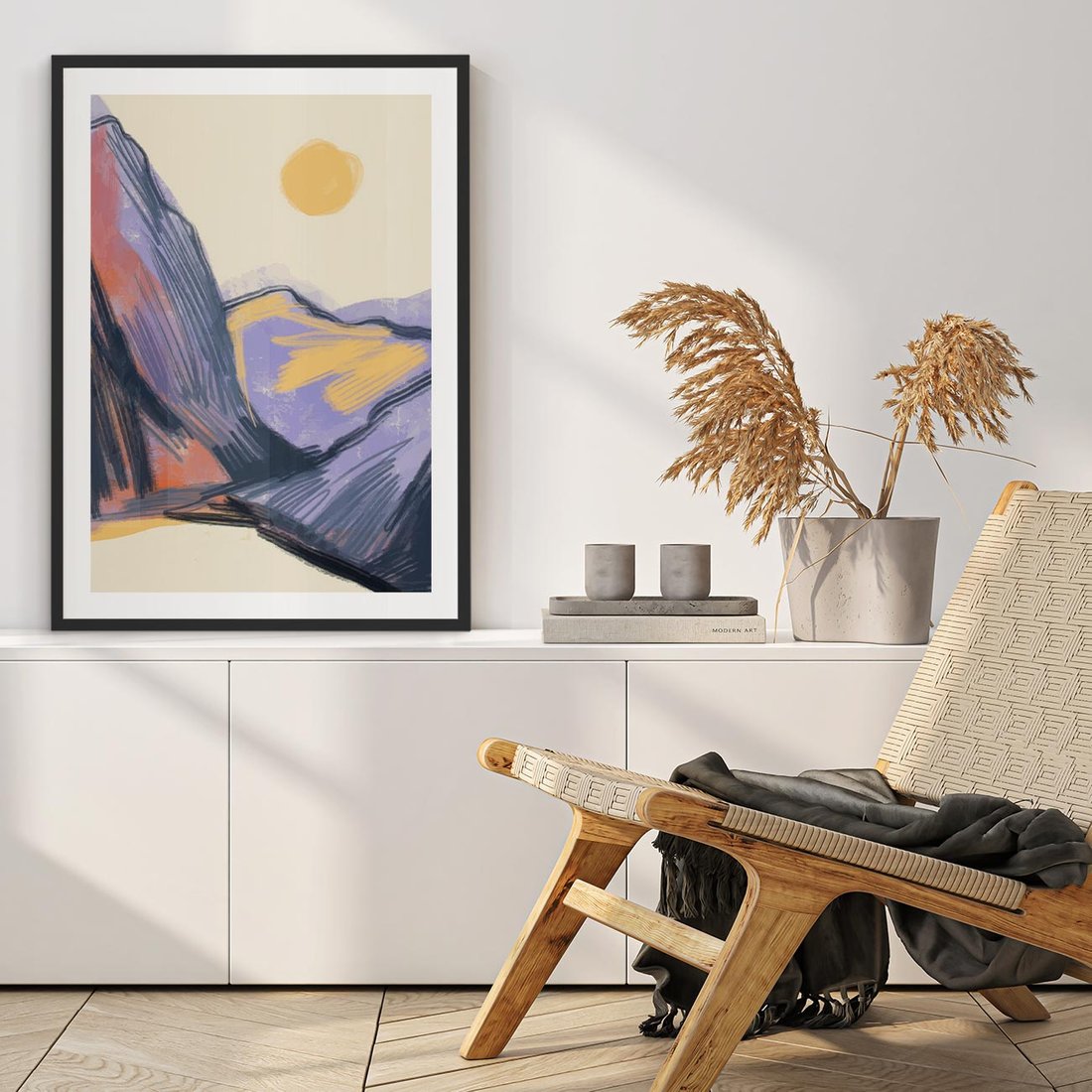 Plakat w ramie 50x70 - Ponad Szczytami - pastelowy krajobraz, nowoczesny plakat - rama czarna