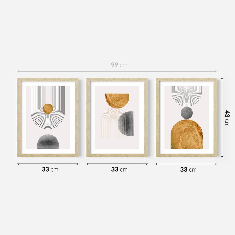 Zestaw obrazy w ramie 30x40 galeria - Złote, geometryczne, nowoczesne - rama drewno