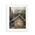 Plakat w ramie 40x50 - Urok Drewnianej Chatki w Górach - chatka w górach, drewniany domek - rama biała