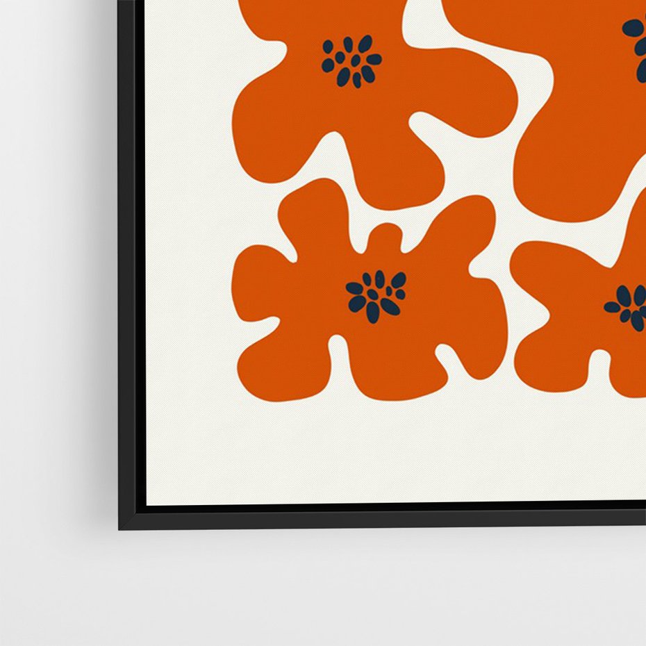 Obraz w ramie 70x100 - Wibracje Przestrzeni - abstrakcyjne czerwone kwiaty, kompozycja - rama czarna