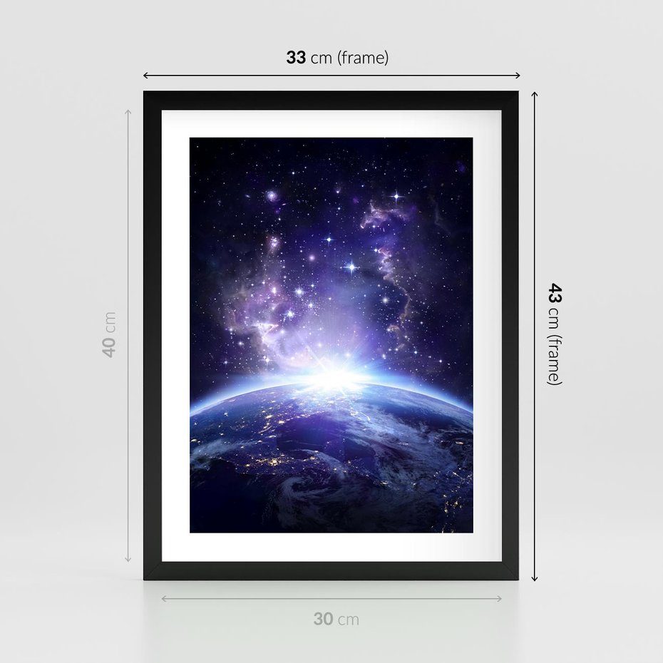 Plakat w ramie 30x40 - Podróż w kosmiczną przestrzeń - kosmos, ziemia - rama czarna