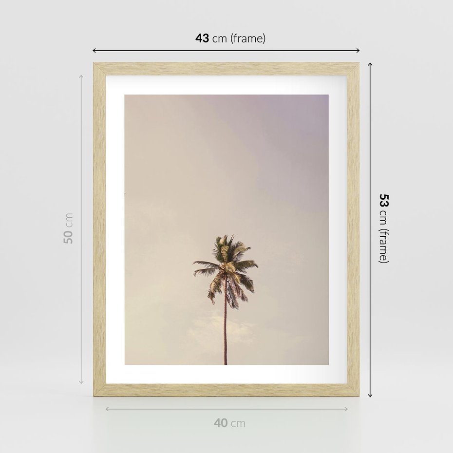 Plakat w ramie 40x50 - Samotna Palma pod Niebem - samotna palma, na tle nieba - rama drewno