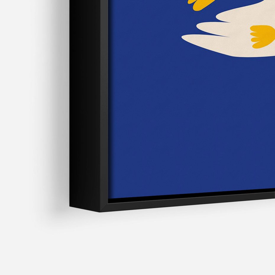 Obraz w ramie 50x70 - Bezczasowy Szept - niebieskie tło, abstrakcyjny biały ptak - rama czarna