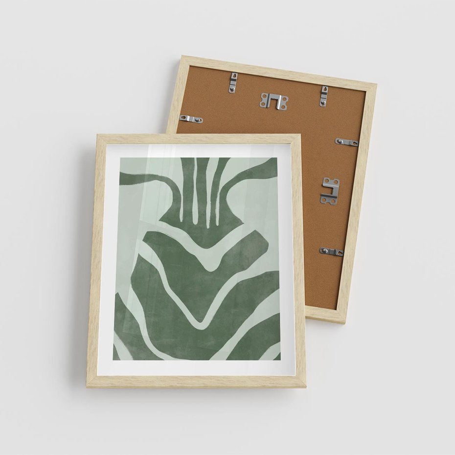 Plakat w ramie 40x50 - Zieleń Odpoczynku - zielony plakat, nieregularne splątane linie - rama drewno