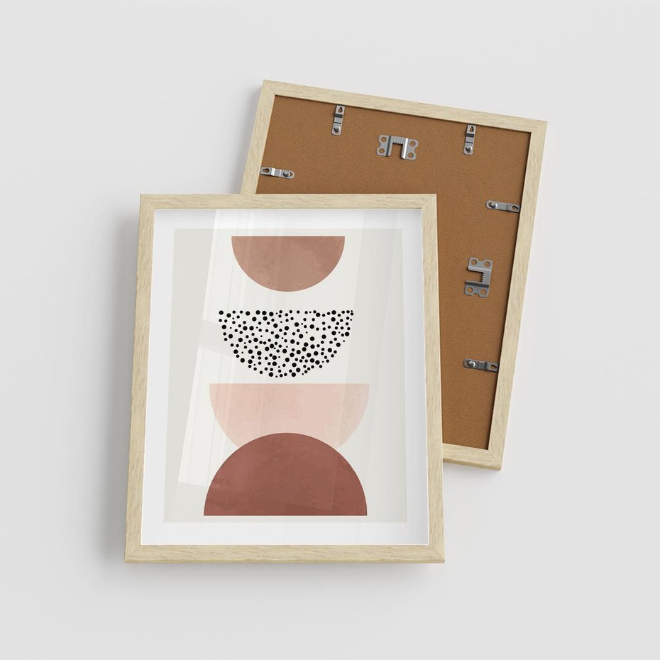 Plakat w ramie 40x50 - Geometryczna Harmonia w Brązach i Beżach - geometryczne kształty, brązy i beże - rama drewno