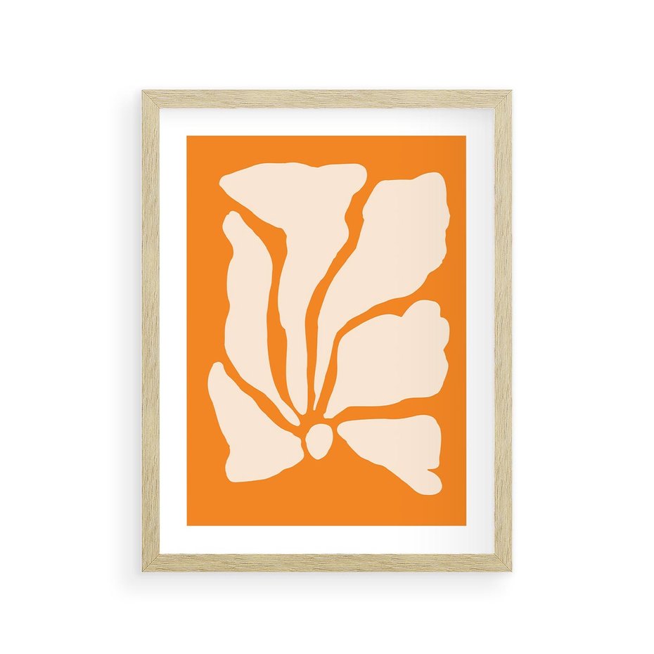 Plakat w ramie 30x40 - Wibracje Barw - abstrakcyjny boho plakat, pomarańczowe tło - rama drewno