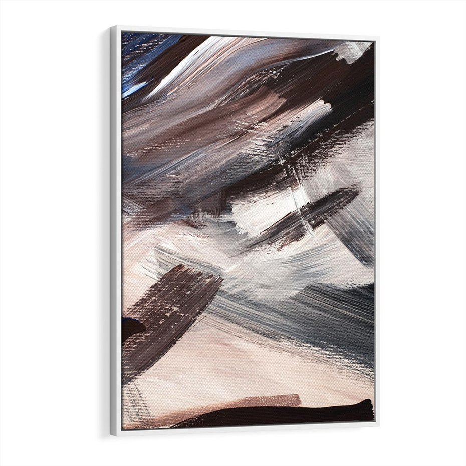 Obraz w ramie 80x120 - Eksploracja Dramaturgii - abstrakcyjny chaos, chatyczne maźnięcia pędzla - rama biała