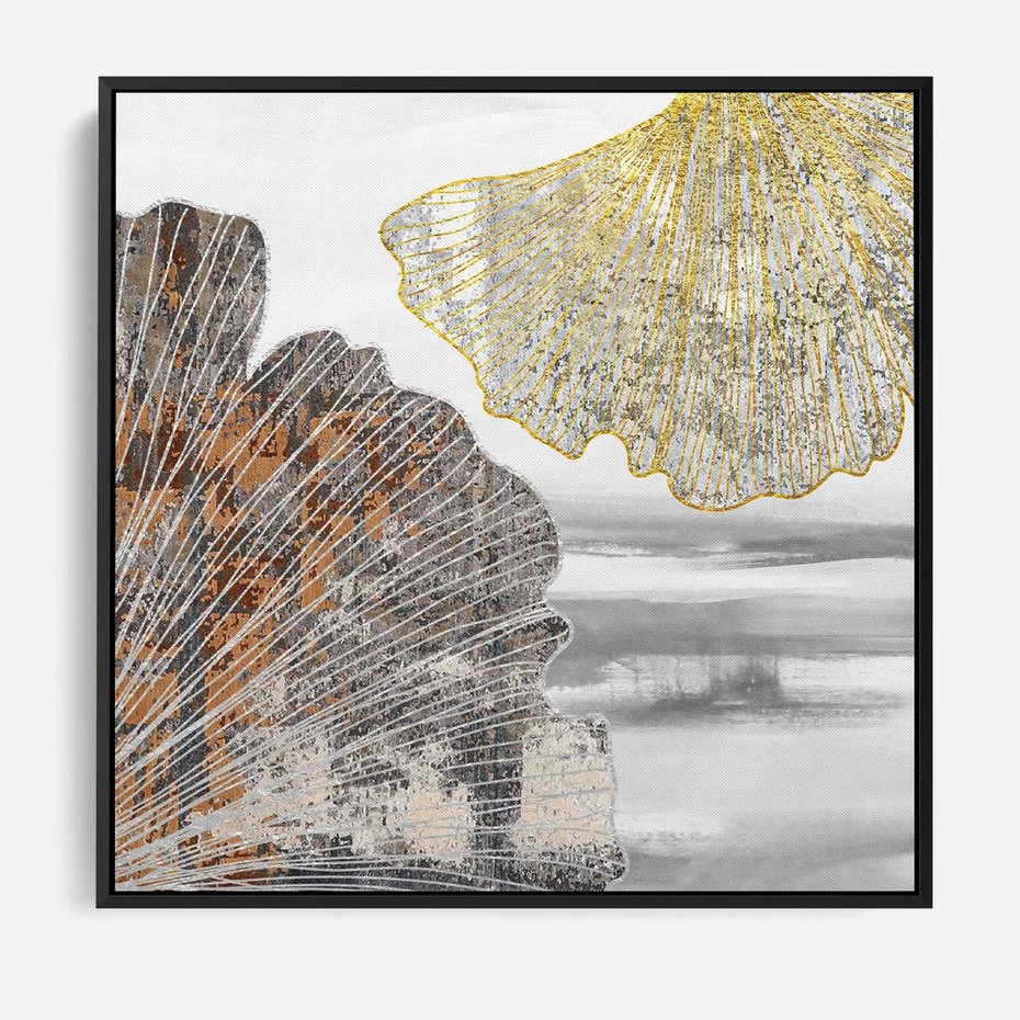Obraz w ramie 50x50 - Złote liście melancholii - liście miłorzębu, tekstura - rama czarna
