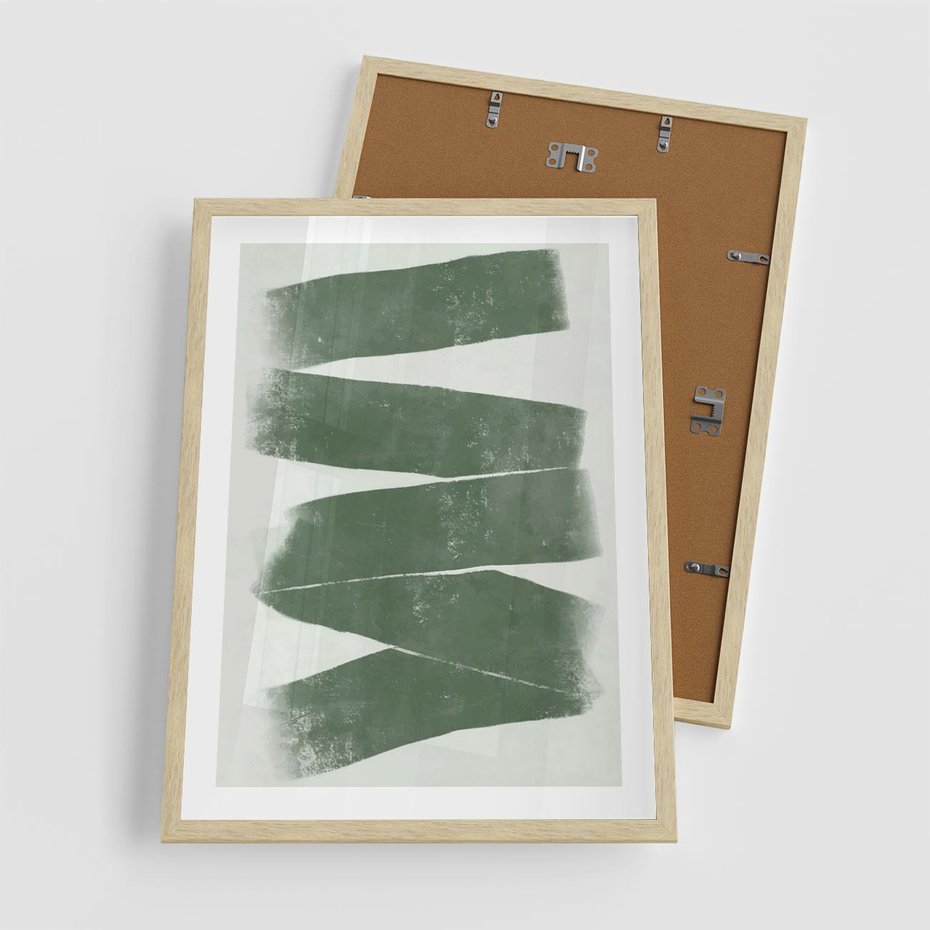 Plakat w ramie 50x70 - Zielone Refleksje - abstrakcja, zgaszony zielony kolor - rama drewno