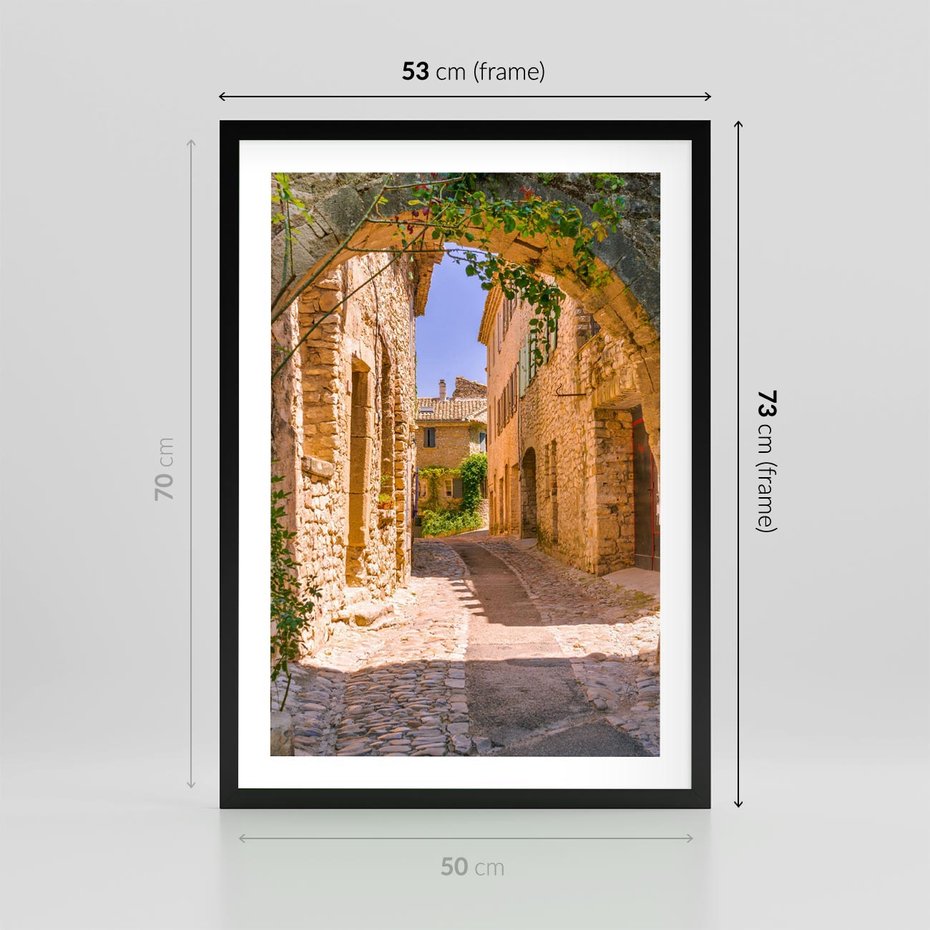 Plakat w ramie 50x70 - Malownicza uliczka w perspektywie - uliczka, perspektywa - rama czarna